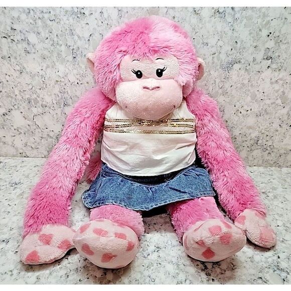 Build‎ A Bear Workshop Pink Hearts Monkey Plush Stuffed Animal - Picture 1 of 8